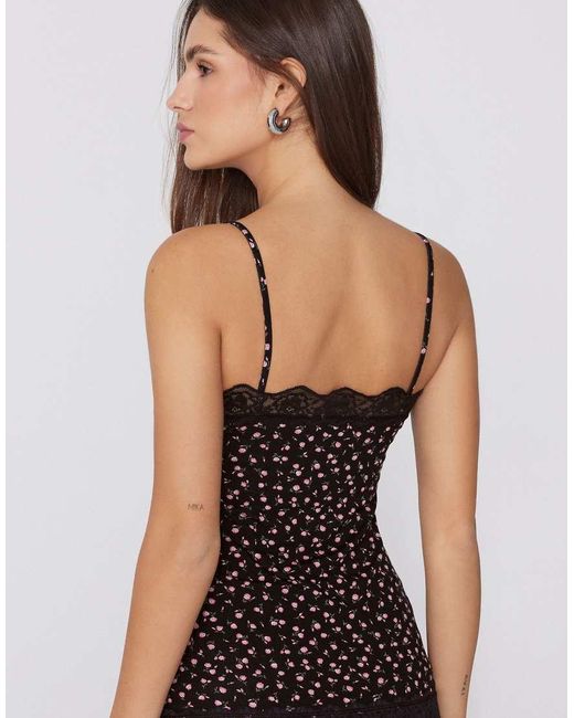 Tezenis Black V-Neck Camisole With Lace Insert