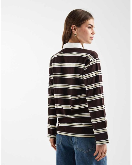 New Look Blue Striped Rugby Polo Top