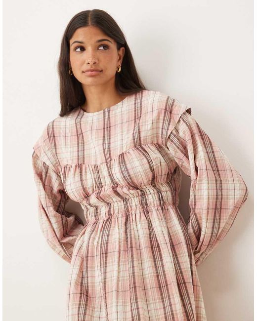ASOS Pink Crew Neck Maxi Dress With Bust Detail And Ruched Bodice