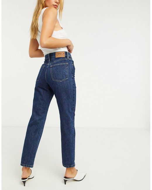 ONLY Fine Straight Leg Jeans With High Waist in Blue | Lyst