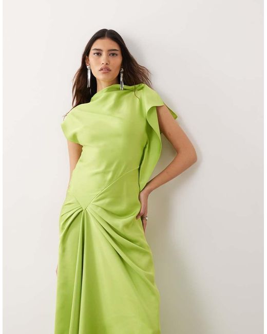 ARRANGE Green Split Shoulder Draped Maxi Dress