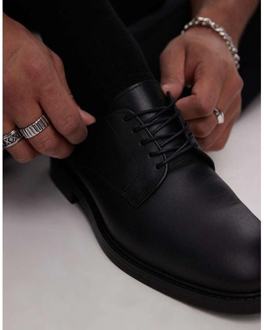 SELECTED Black Leather Derby Shoes for men