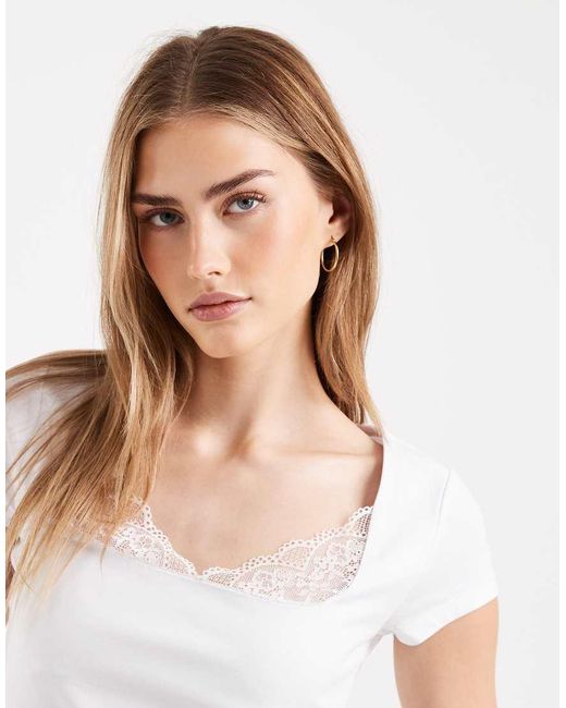 ASOS White Short Sleeve With Lace Detail Top