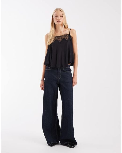 Free People Black Make Me Yours Boho Lace Cami Top