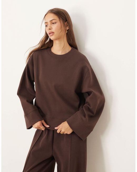ASOS Brown Interlock Oversized Crew Neck Top