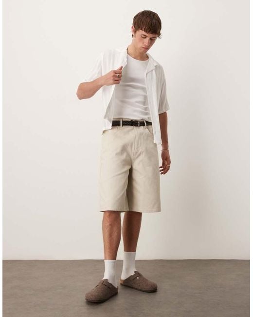 Abercrombie & Fitch White Short Sleeve Cropped Lightweight Linen Shirt for men