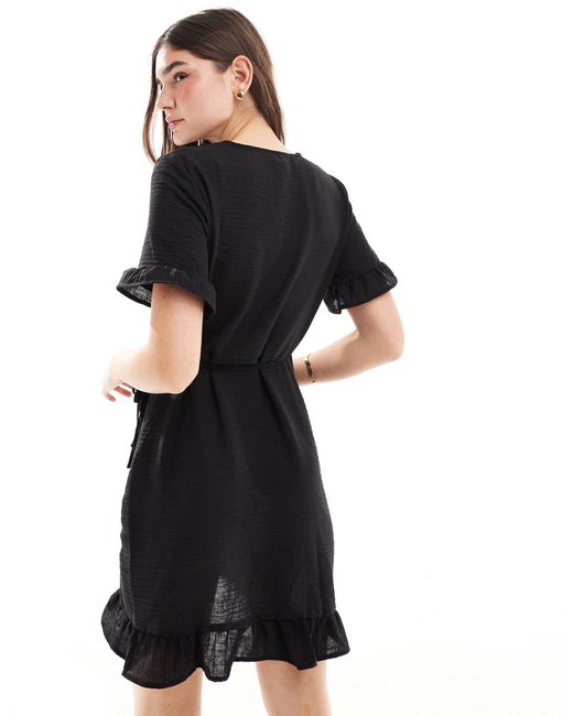 Vero Moda Black Wrap Dress With Frill Detail
