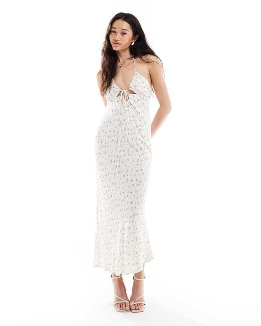 Bershka White Halterneck Tie Front Maxi Dress