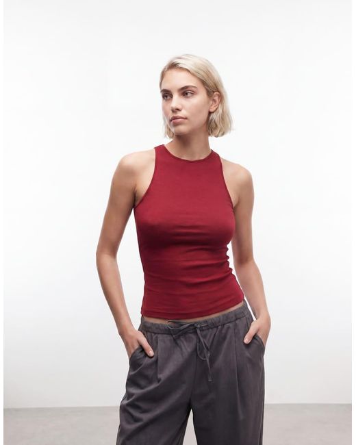 Weekday Red High Neck Tank Top