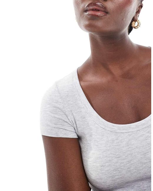 Cotton On White Ribbed Scoop Neck Short Sleeve Top