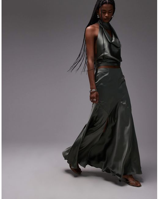 ASOS Gray Satin Panel Bias Maxi Skirt