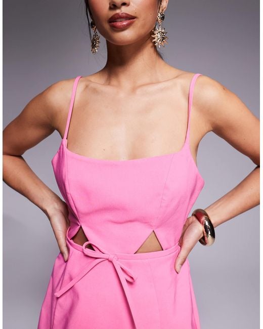 ASOS Pink Asos Design Petite Structured Cutout Mini Dress With Bow