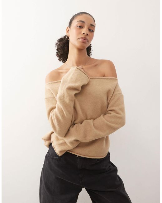 Monki Natural – schulterfreier strickpullover