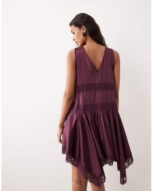 Miss Selfridge Red Boho Satin Lace Insert Hanky Hem Mini Dress
