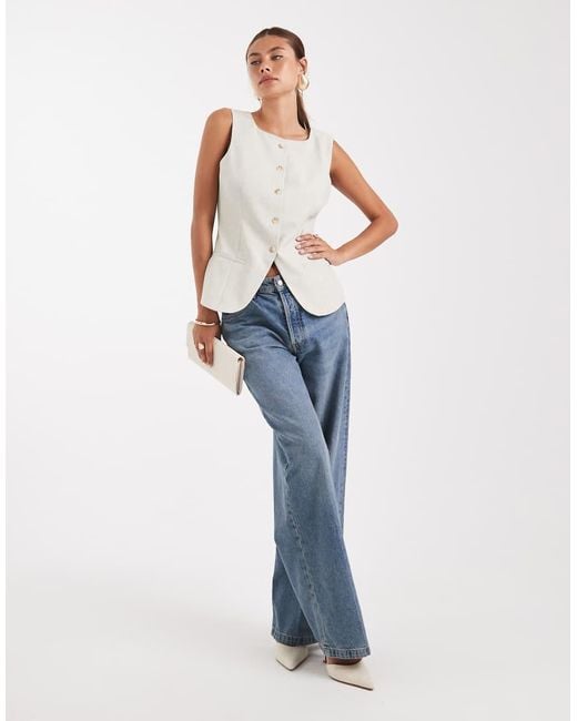 Gilet Sartoriale Taglio Lungo Panna Mélange di Vero Moda in White