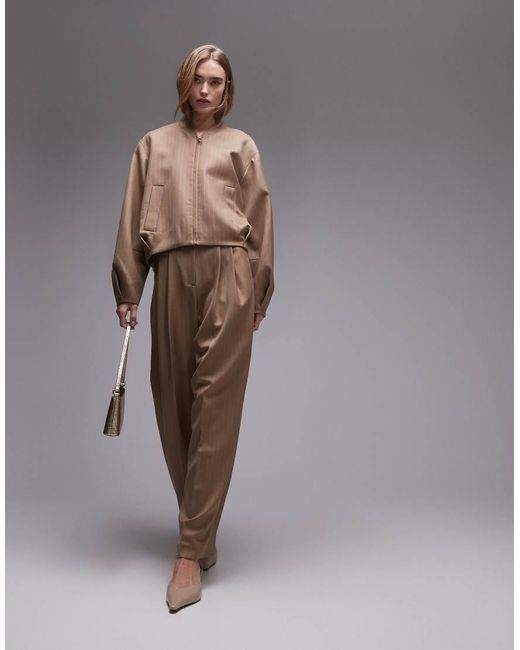 Giacca Bomber A Righe Con Zip E Pieghe di & Other Stories in Brown