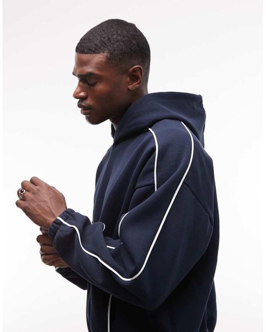 ASOS Blue Co-ord Extreme Oversized Boxy Hoodie With Piping for men