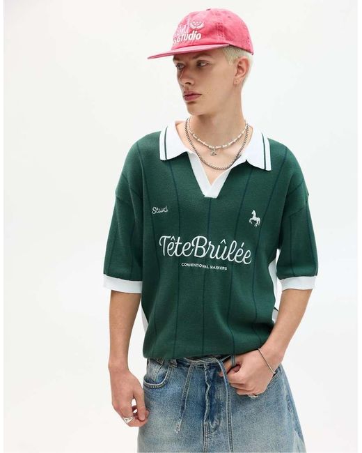 Pull&Bear Green Stwd Sporty Polo Shirt for men