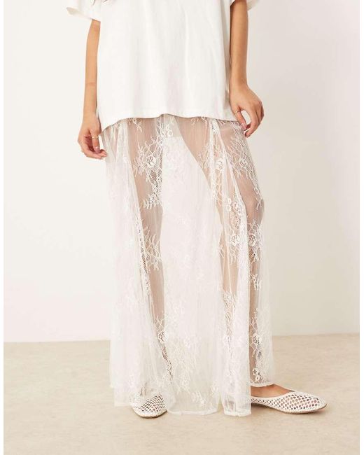 ASOS Kanten Maxi Rok Met Godetplooien in het Natural