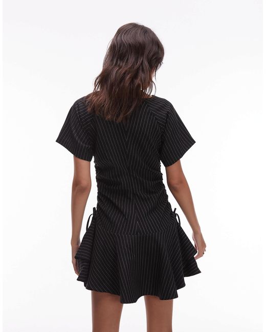 ASOS Black Short Sleeve Mini Dress With Ruching Tie Waist Detail