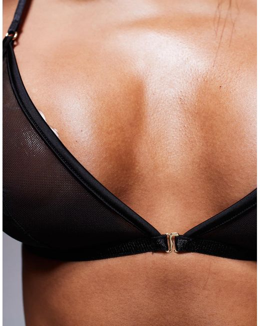 Lennox - soutien-gorge triangle en tulle avec fermeture sur le devant et bordures en satin ASOS en coloris Black