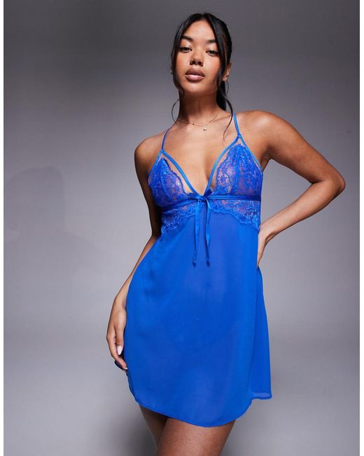 Ann Summers Blue Enchanting Satin Lace Chemise