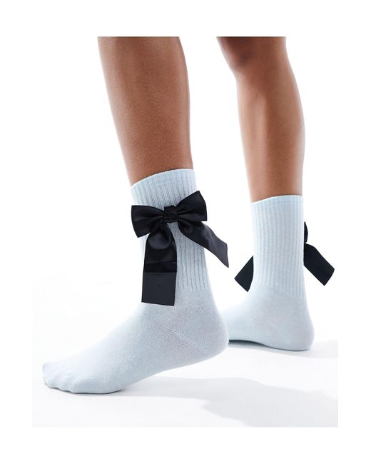 Monki White Ankle Sock With Satin Bow