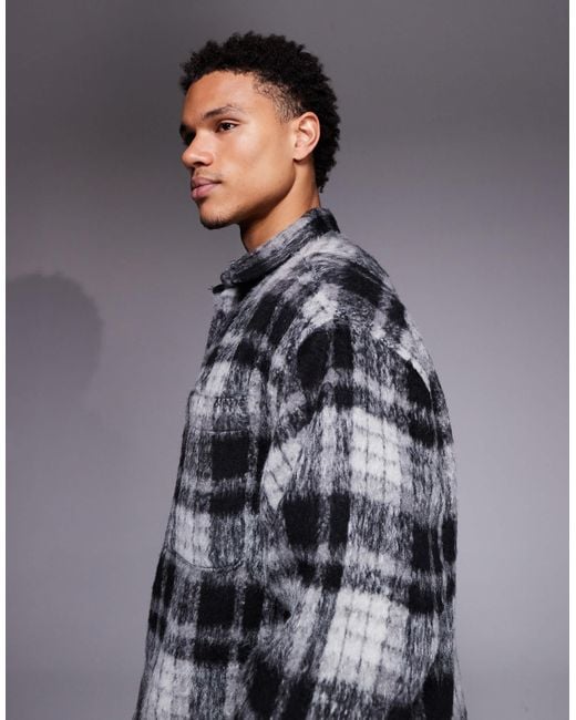 ASOS Gray Brushed Check Overshirt for men