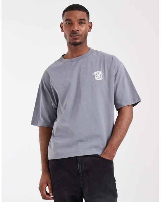 ASOS Gray Boxy Oversized T-shirt With Text Graphic for men