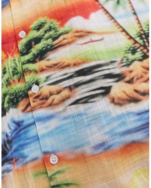 Camisa Extragrande Con Solapas Y Estampado Hawaiano De Efecto Lino De ASOS de hombre de color Gray