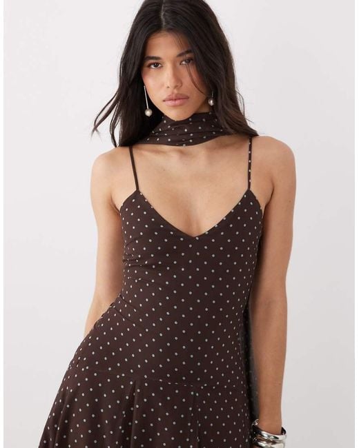 4th & Reckless Brown Scarf Detail Cami Chiffon Maxi Dress