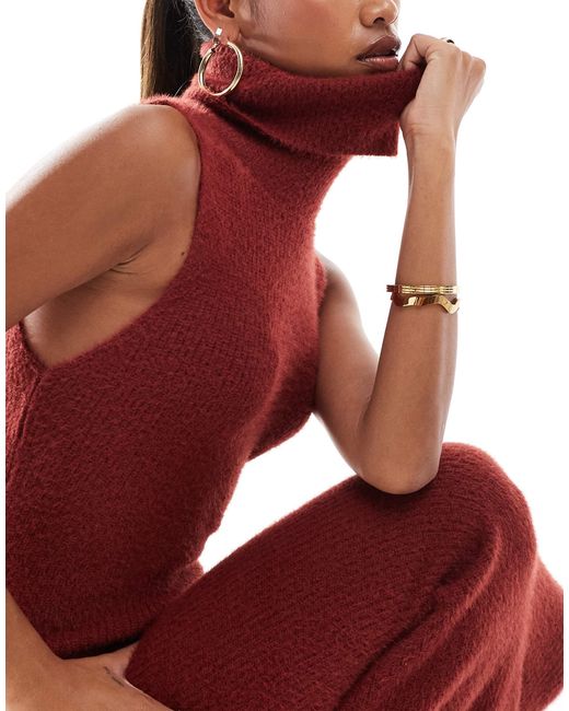 Aria Cove Red Knitted Roll Neck Sleeveless Maxi Jumper Dress