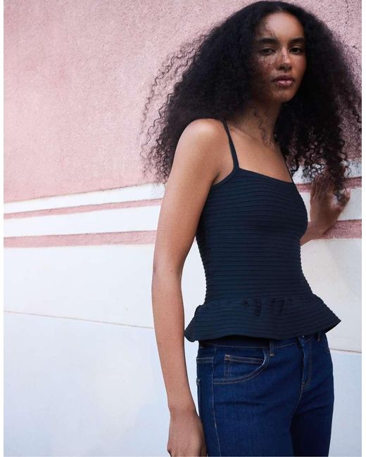Bershka Blue Knit Peplum Top
