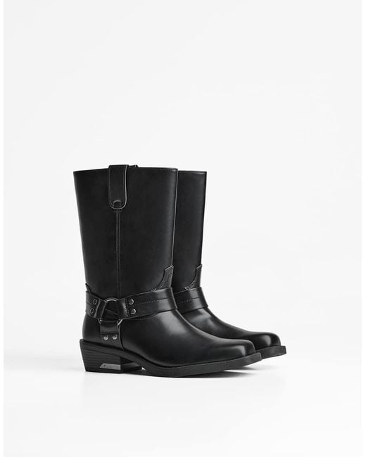 Bershka Black Biker Boots for men