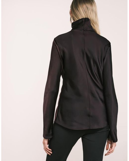 Mango Black Capsule High Neck Long Sleeve Satin Look Top