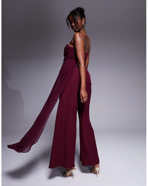 ASOS Purple Bandeau Chiffon Bodice Tailored Trouser Jumpsuit