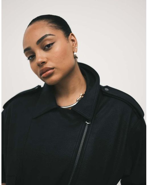 ASOS Black Asos Design Curve Oversized Leather Look Biker Jacket
