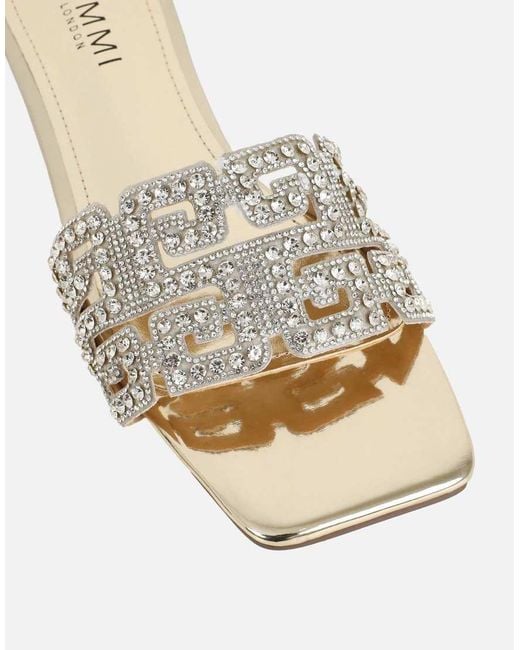 SIMMI Natural Rania Mirror Diamante Patterned Flat Sandals