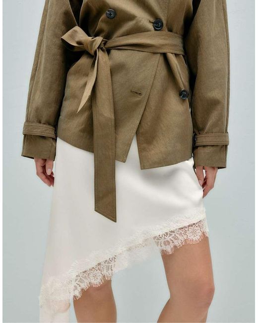 Stradivarius Green Sateen Asymmetric Skirt