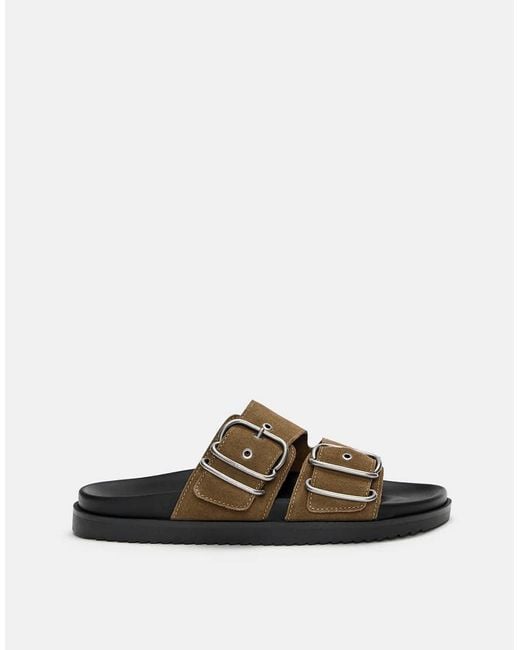 Pull&Bear Brown Flat Leather Sandals With Buckles