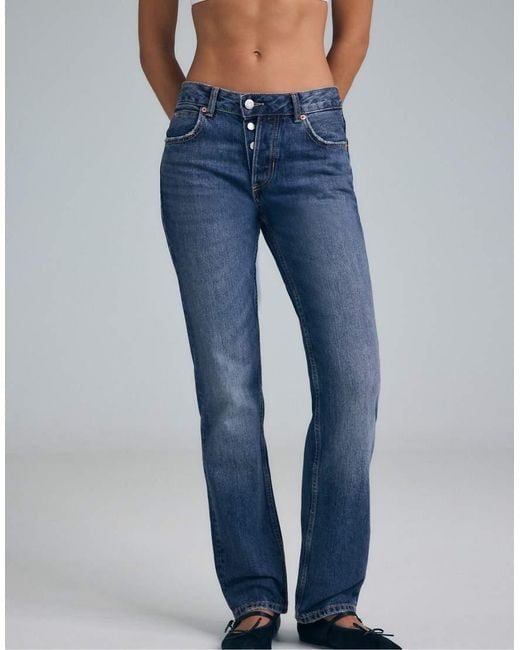 Stradivarius Blue Tall Button-up Straight Slim Fit Jeans