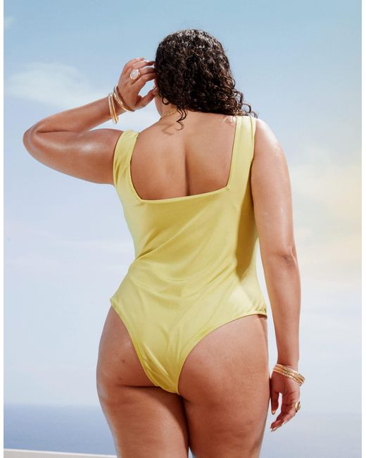 ASOS Green Asos Design Curve Bella Textured Swimsuit With Beaded Ring Detail