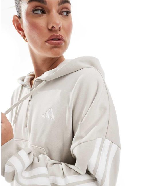 Adidas Originals White Adidas Sportswear Essentials 3-Stripes French Terry Quarter-Zip Hoodie