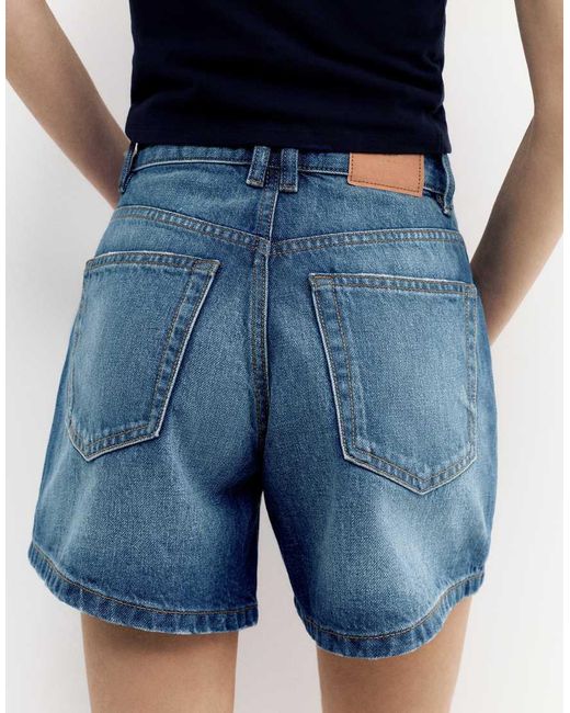Pull&Bear Blue Mid-waist Denim Bermuda Shorts