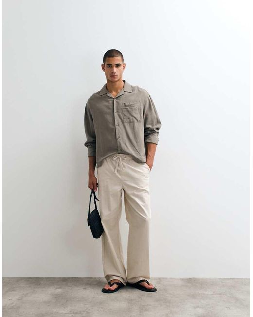 ASOS Brown Boxy Oversized Revere Linen Blend Shirt for men
