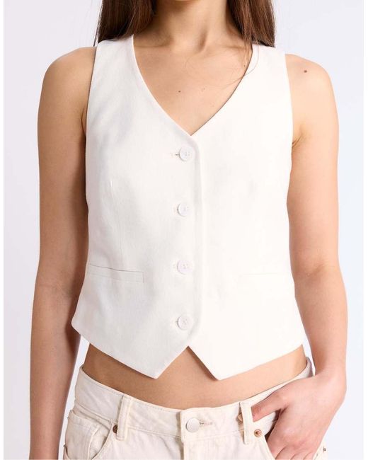 Stradivarius Natural Basic Waistcoat With Linen