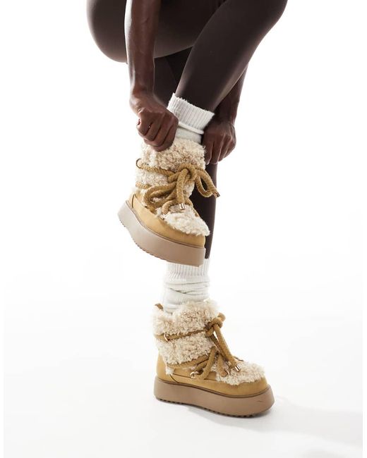 ASOS Metallic Alpine Shearling Lace Up Snow Boots