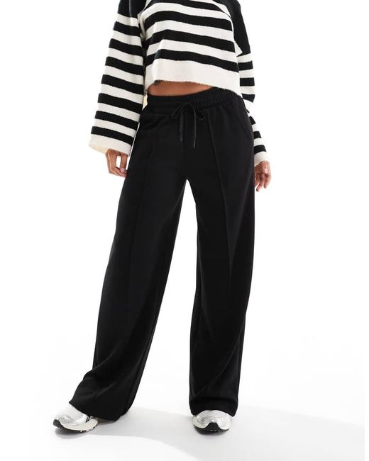 Bershka Black Tie Waist Wide Leg Sweatpants