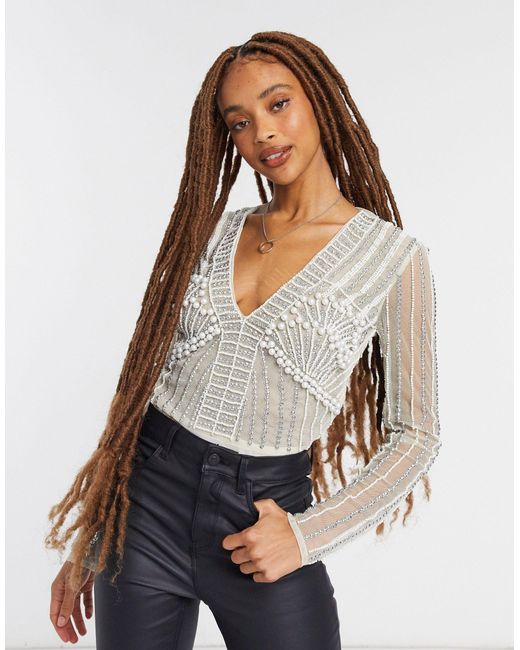 ASOS White Embellished Pearl Bodysuit