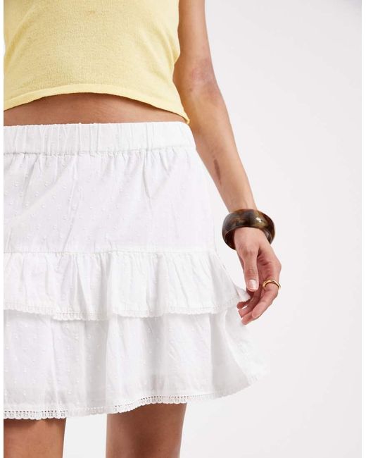 Vero Moda White Dobby Texture Ruffle Lace Trim Mini Skirt